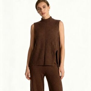 Brown Sleeveless Ribbed Knit Top